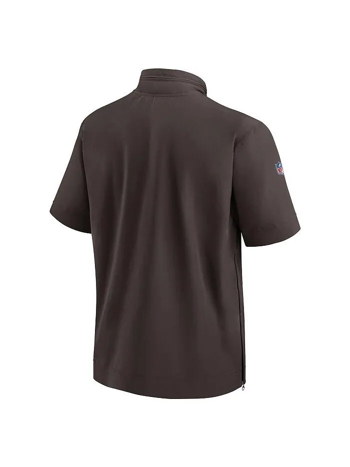 Мужская коричневая куртка Cleveland Browns Sideline Coach с капюшоном и молнией четверти с — изображение 3 из 3, коричневый