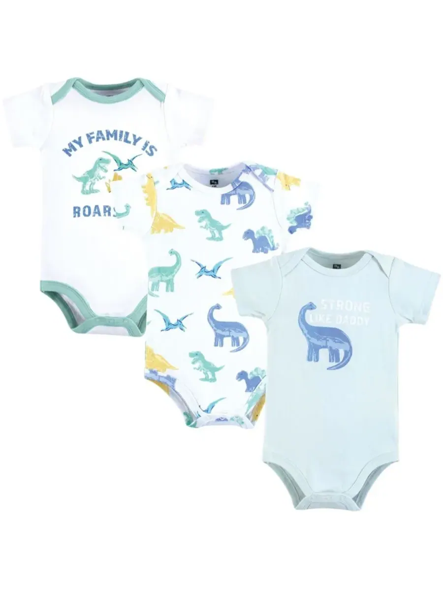 Комплект из трех мягких хлопковых боди Hudson Baby, Family Dino — изображение 1 из 5