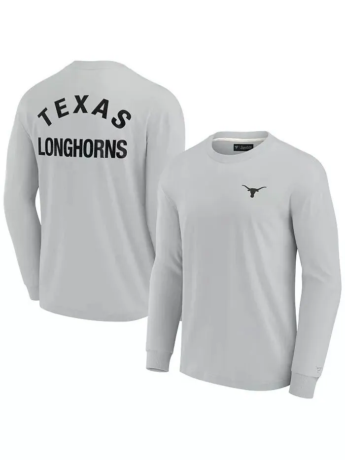 Мужская и женская серая футболка Texas Longhorns с длинным рукавом, супермягкая Fanatics Signature — изображение 1 из 3