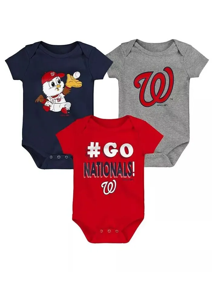 Комплект из 3 боди унисекс для младенцев, красно-синего и серого цветов, Washington Nationals Born — изображение 1 из 4