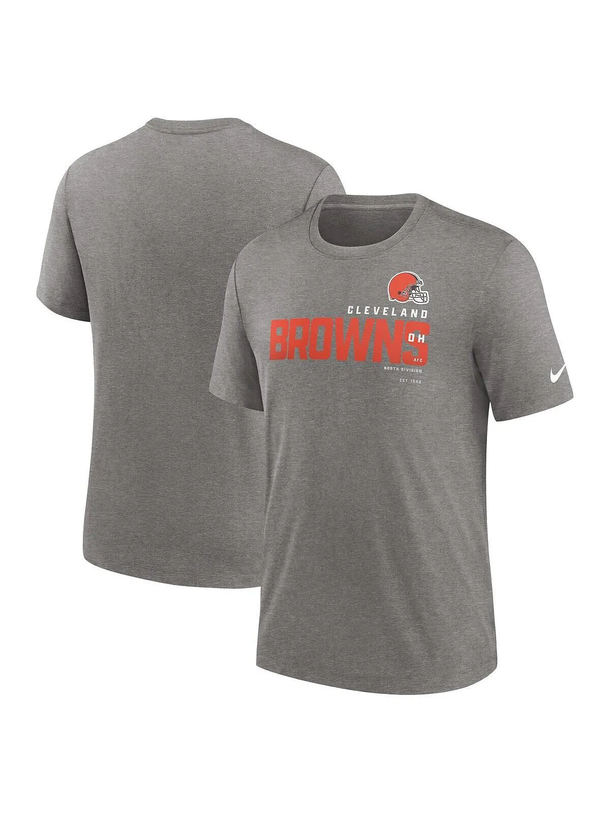 Мужская футболка Heather Charcoal Cleveland Browns Team Tri-Blend Nike — изображение 1 из 3, темно-серый