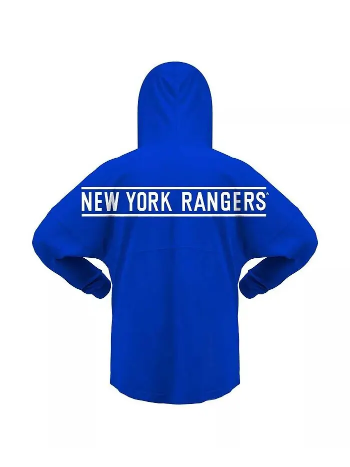 Женская синяя футболка с капюшоном New York Rangers Jersey Lace-Up с V-образным вырезом и длинным — изображение 2 из 3