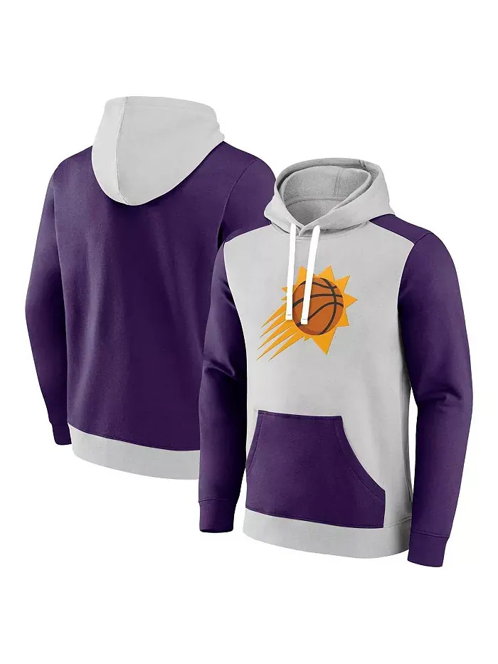 Мужская серая толстовка с капюшоном Phoenix Suns Arctic Colorblock с фиолетовыми вставками Fanatics — изображение 1 из 3