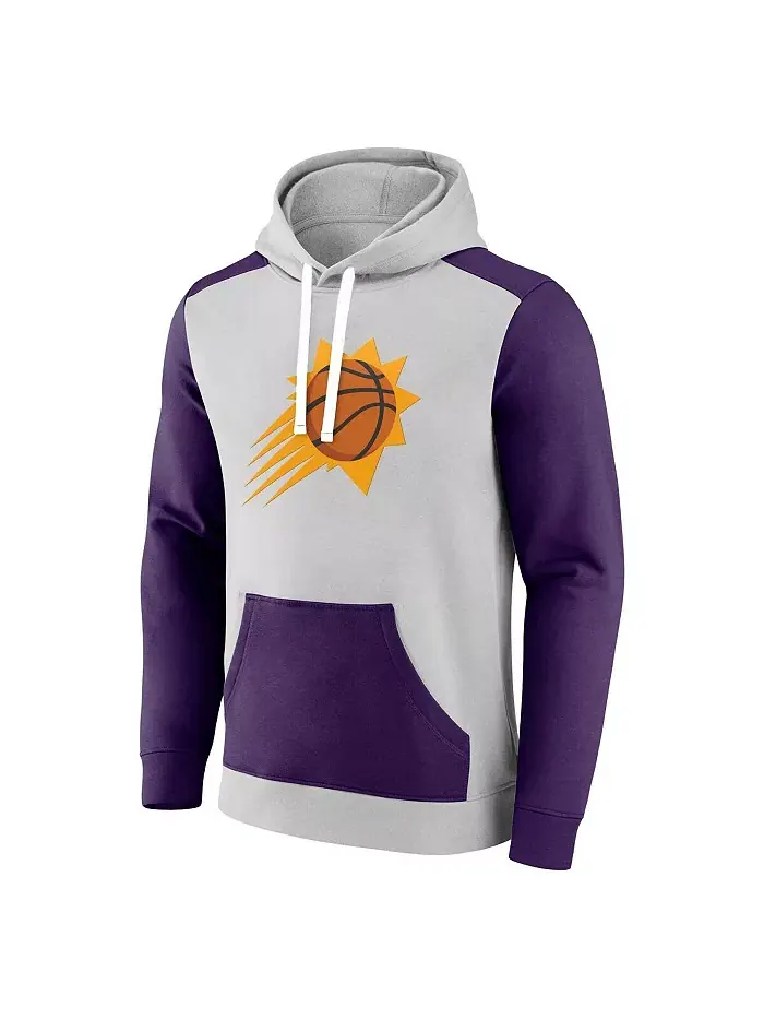 Мужская серая толстовка с капюшоном Phoenix Suns Arctic Colorblock с фиолетовыми вставками Fanatics — изображение 2 из 3