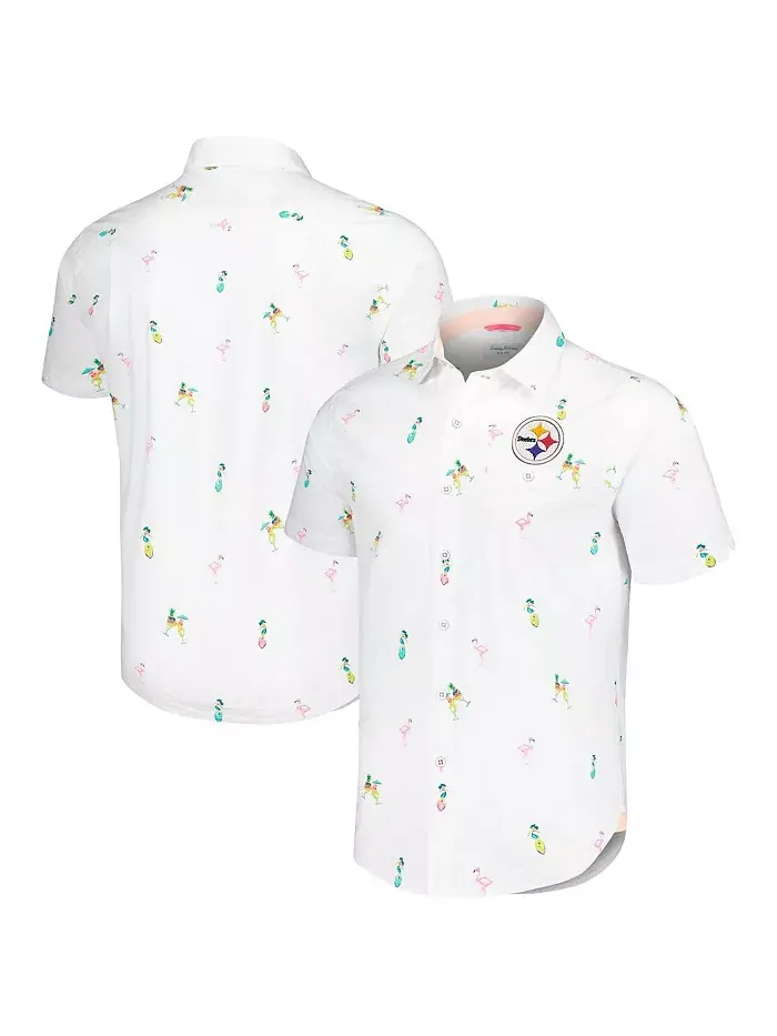 Мужская белая рубашка на пуговицах Pittsburgh Steelers Nova Wave Flocktail Tommy Bahama — изображение 1 из 3