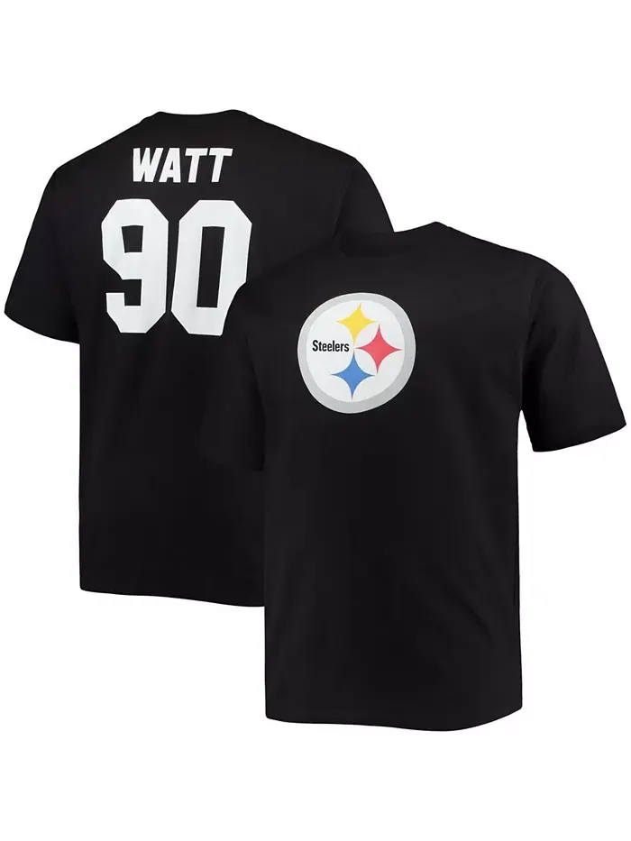 Мужская футболка с именем и номером игрока T.J. Watt Pittsburgh Steelers, черная, больших размеров — изображение 1 из 3