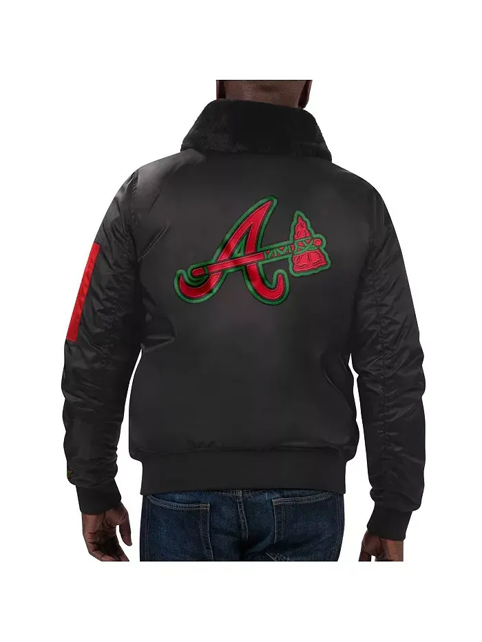 Мужская куртка Atlanta Braves Black History Month на молнии из сатина черного цвета x Ty Mopkins — изображение 2 из 3