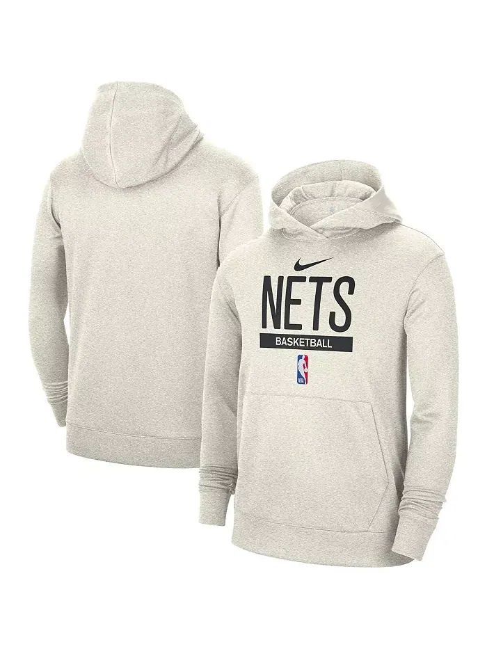 Мужская кремовая толстовка с капюшоном Brooklyn Nets 2022/23 Spotlight On-Court для тренировок и