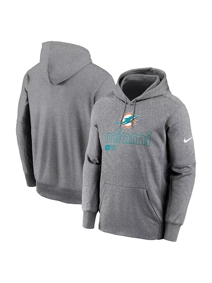 Мужская серая худи Miami Dolphins Performance Pullover Hoodie в рубчик Nike — изображение 1 из 3