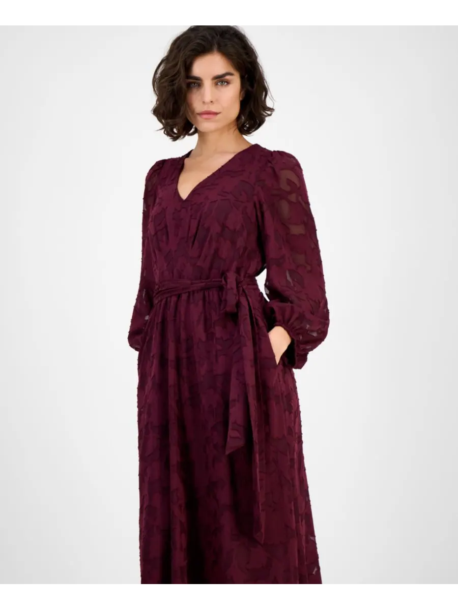Женское жаккардовое платье миди с V-образным вырезом и рукавами 3/4 Anne Klein, Dark Chianti — изображение 5 из 5