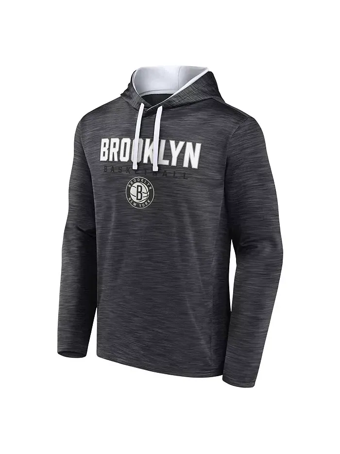 Мужская толстовка с капюшоном Fast Break Brooklyn Nets в сером меланже Fanatics — изображение 2 из 3