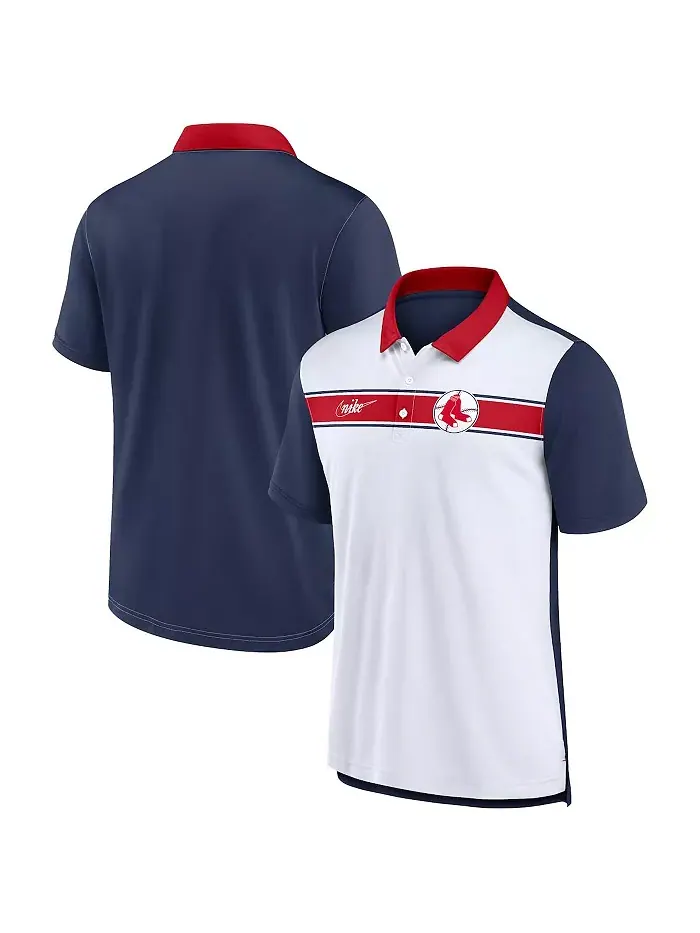 Мужская бело-синяя полосатая поло Boston Red Sox Rewind Nike — изображение 1 из 3