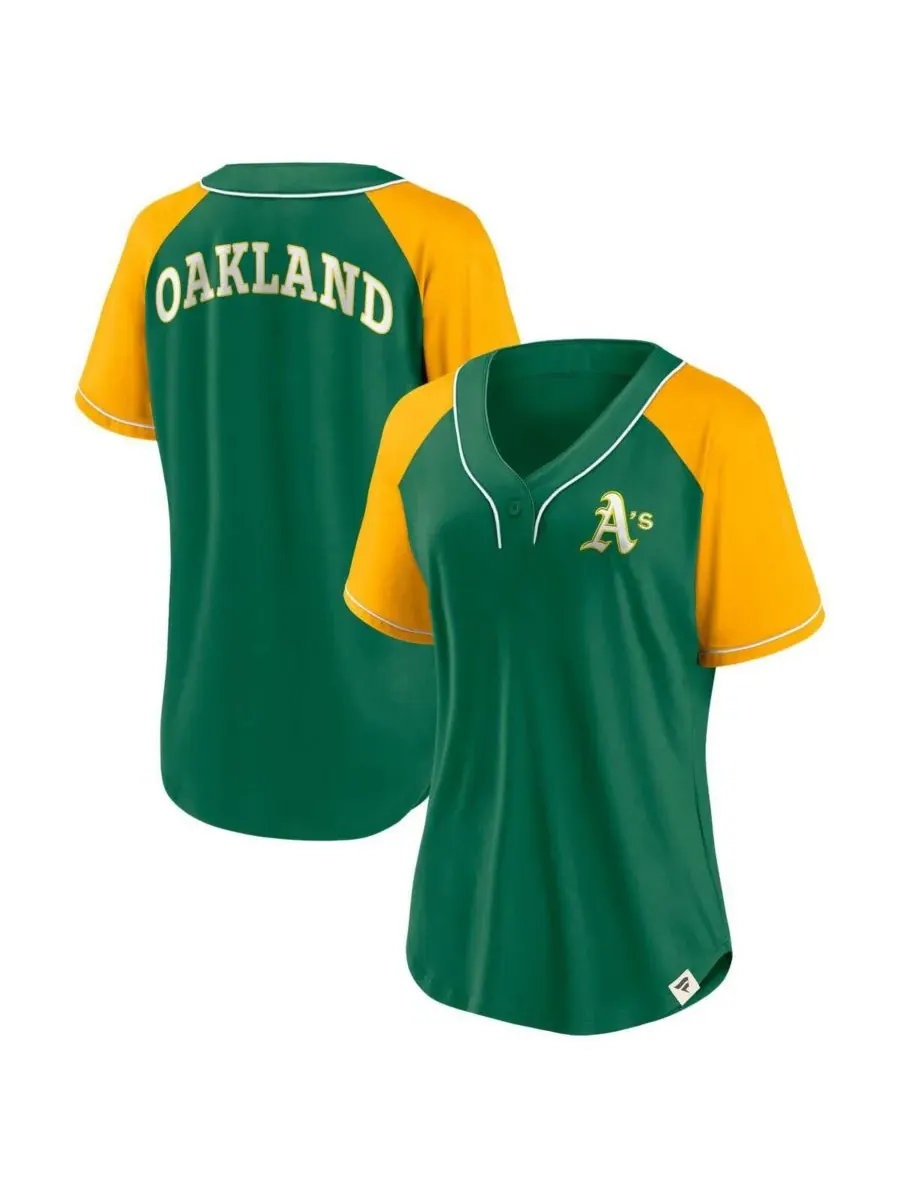 Fanatics Женская зеленая футболка-реглан с V-образным вырезом Oakland Athletics Cooperstown — изображение 1 из 3, зеленый