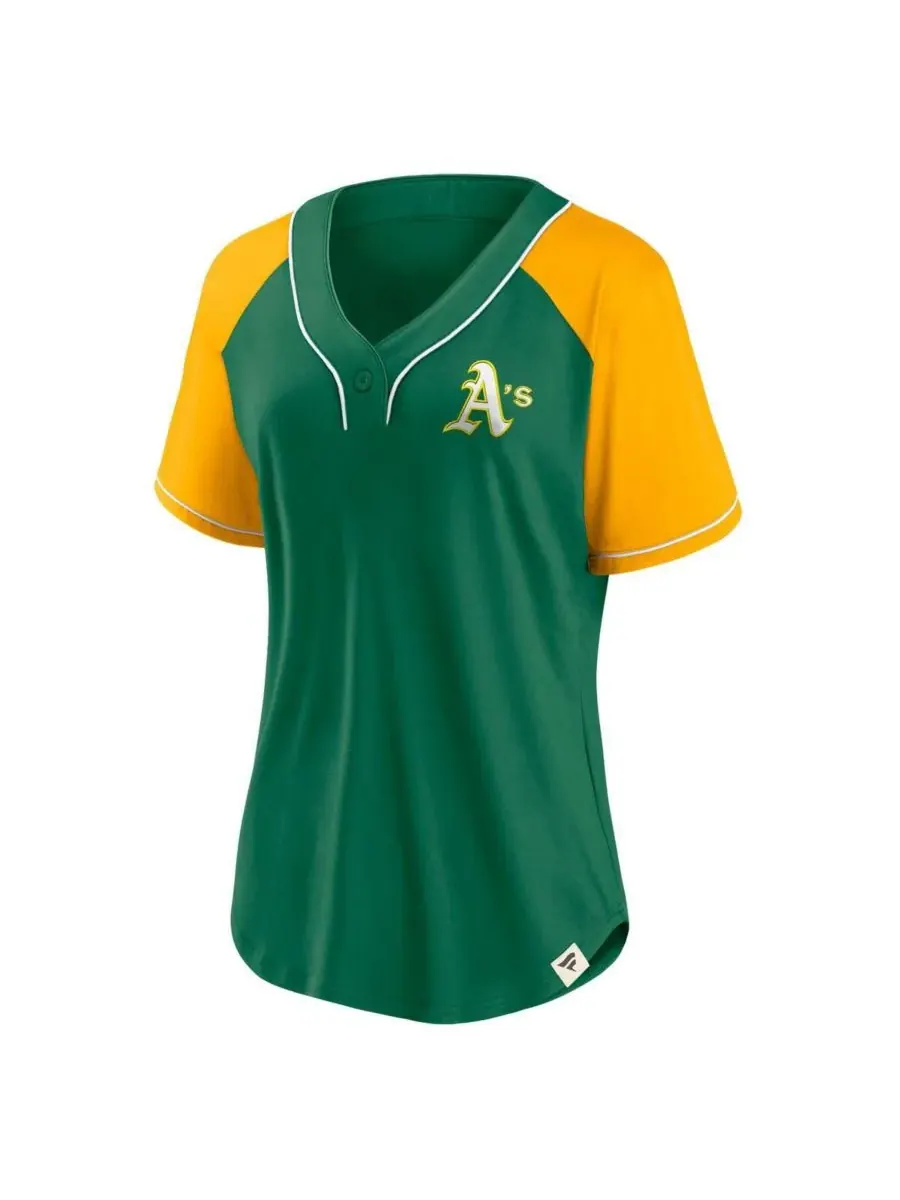 Fanatics Женская зеленая футболка-реглан с V-образным вырезом Oakland Athletics Cooperstown — изображение 2 из 3, зеленый