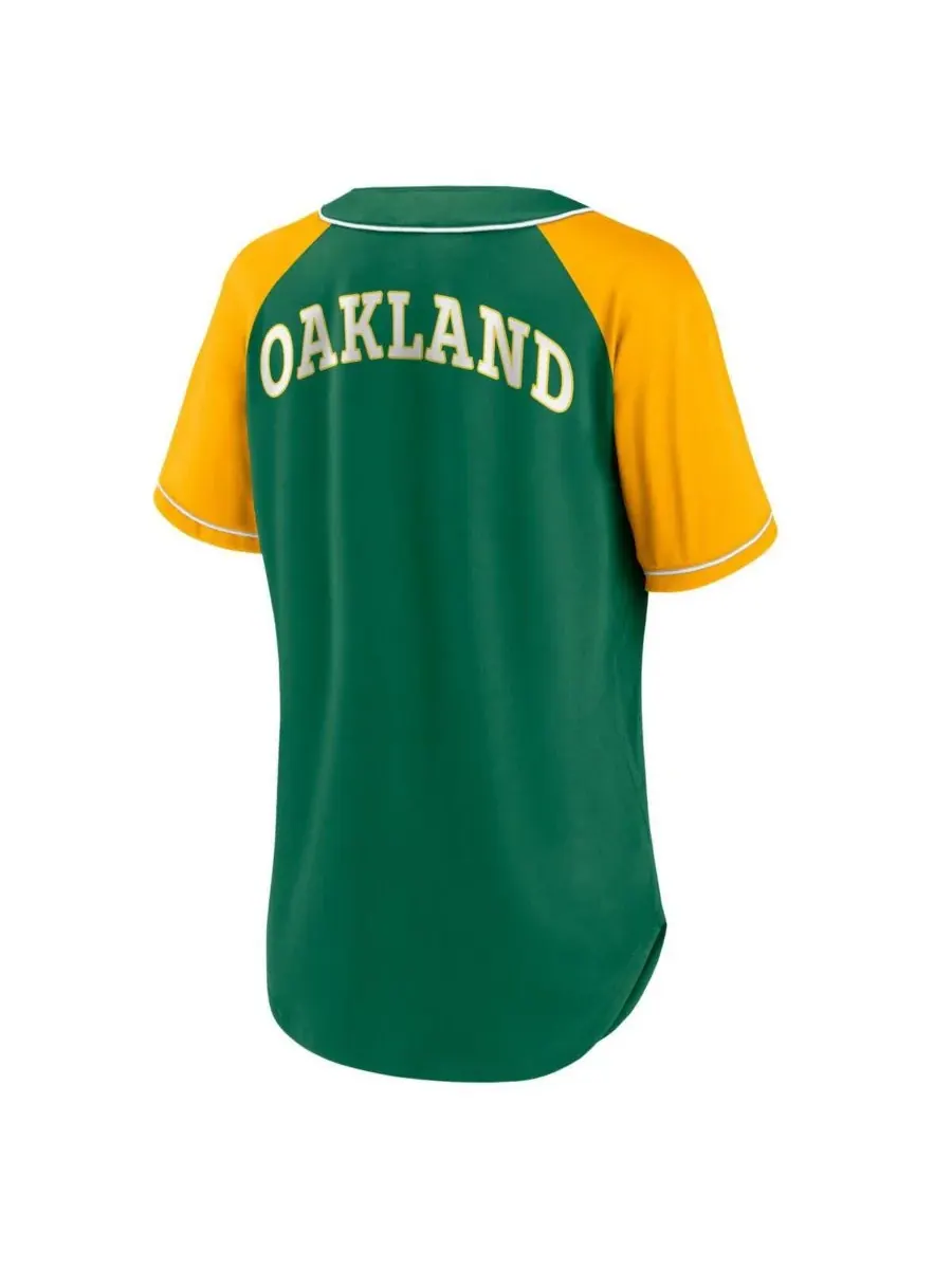 Fanatics Женская зеленая футболка-реглан с V-образным вырезом Oakland Athletics Cooperstown — изображение 3 из 3, зеленый