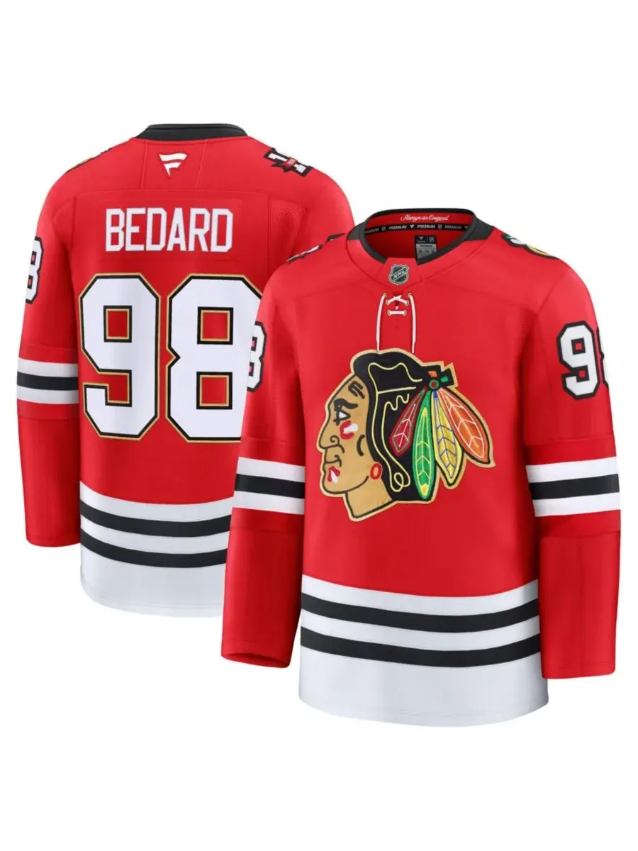 Fanatics Мужская красная футболка Connor Bedard Chicago Blackhawks Centennial Premium — изображение 1 из 3, красный