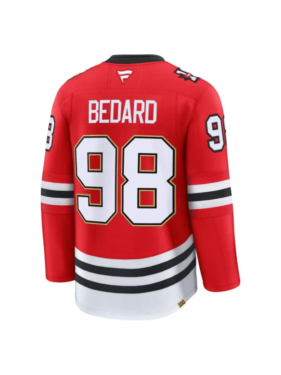 Fanatics Мужская красная футболка Connor Bedard Chicago Blackhawks Centennial Premium — изображение 3 из 3, красный