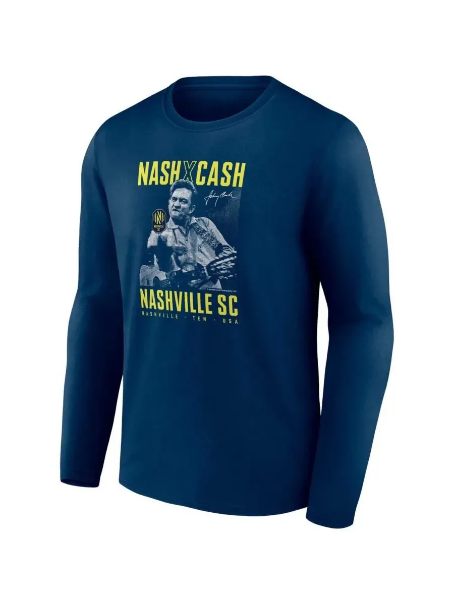 Fanatics Мужская темно-синяя футболка с длинным рукавом Nashville SC Johnny Cash Finger — изображение 2 из 3, темно-синий