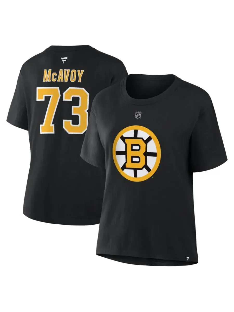 Fanatics Женская черная футболка Чарли МакЭвоя с номером игрока команды Boston Bruins — изображение 1 из 3, черный