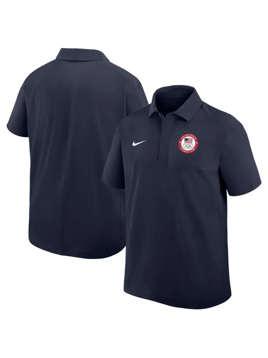 Nike Мужская темно-синяя тканая рубашка-поло — изображение 1 из 3, темно-синий