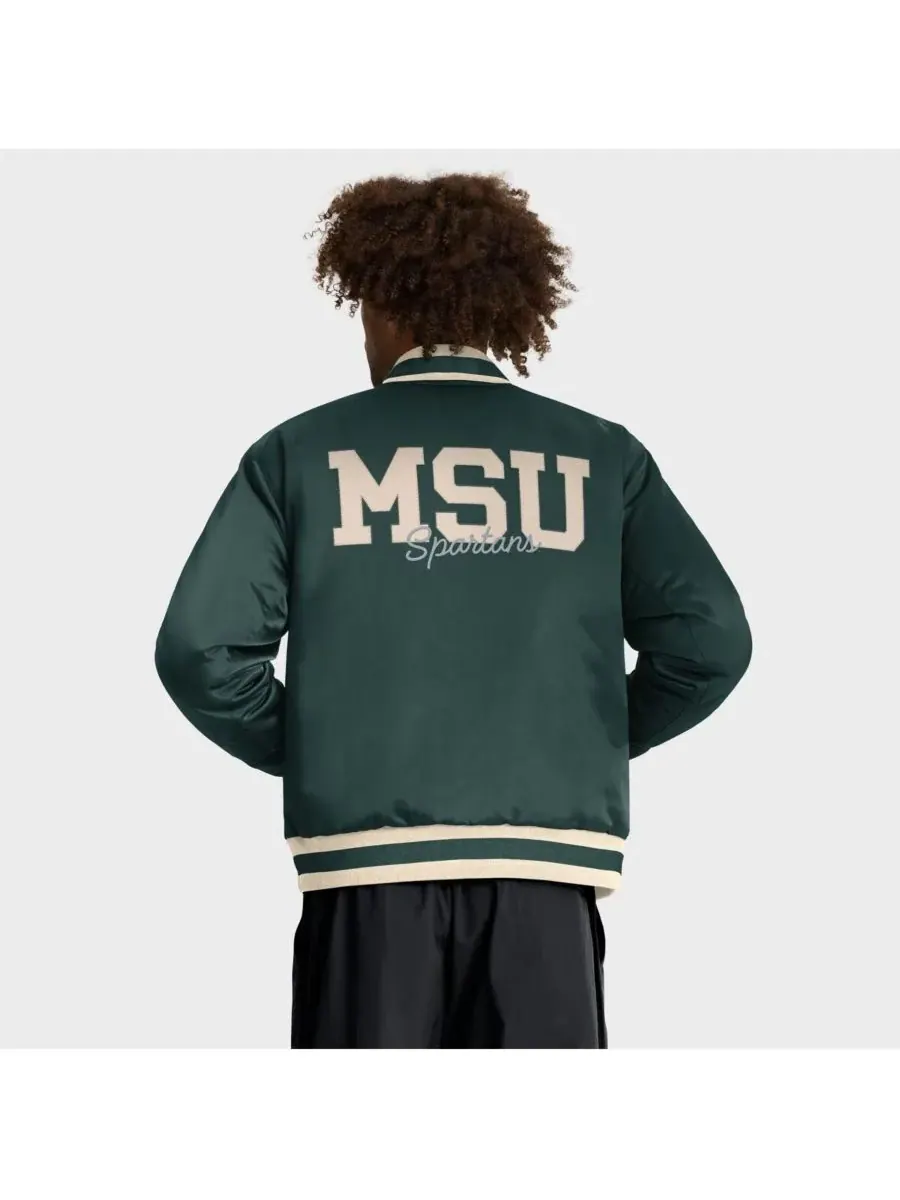 Nike Мужская зеленая куртка-бомбер Michigan State Spartans Legacy с застежкой на кнопках — изображение 2 из 3, зеленый