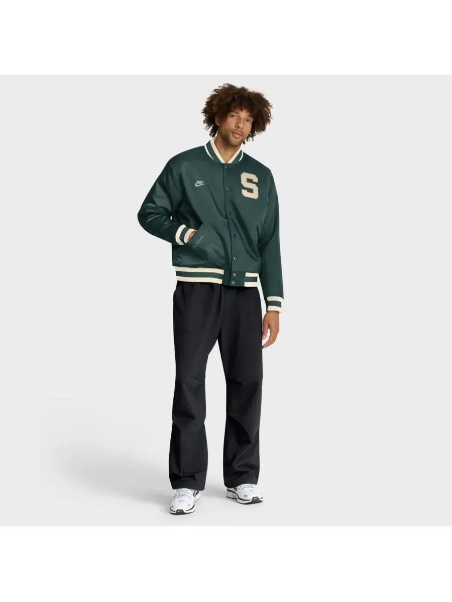 Nike Мужская зеленая куртка-бомбер Michigan State Spartans Legacy с застежкой на кнопках — изображение 3 из 3, зеленый