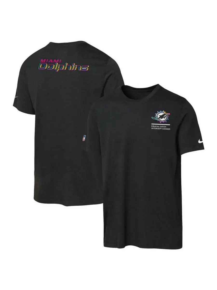Nike Футболка Big Boys and Girls Black Miami Dolphins 2025 NFL Crucial Catch Tri-Blend Dri-FIT — изображение 1 из 3, черный
