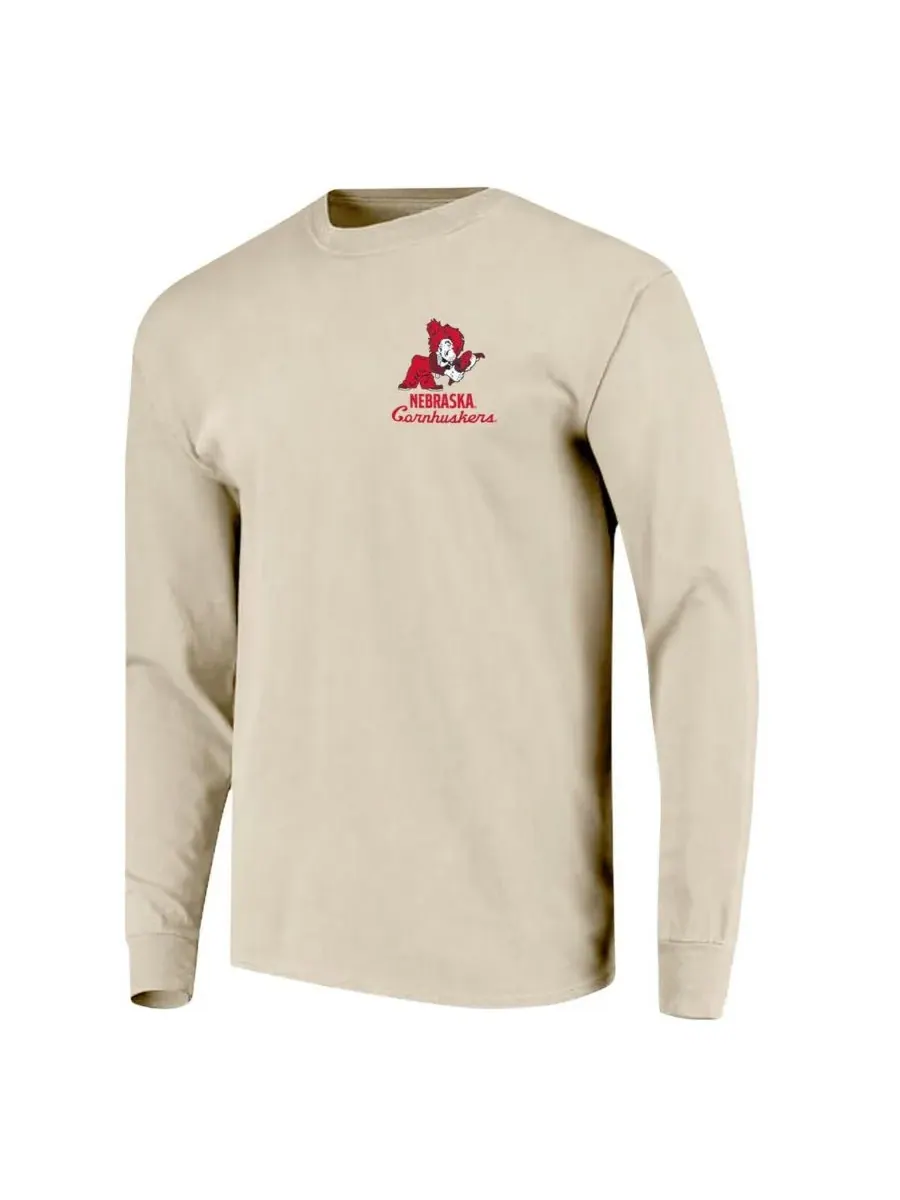 Мужская футболка с длинным рукавом Natural Nebraska Huskers Comfort Colors с изображением талисмана — изображение 3 из 3