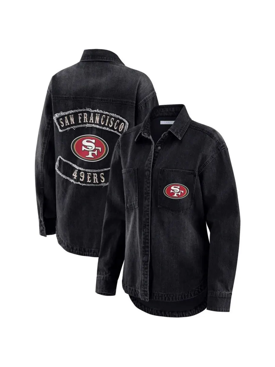 WEAR by Erin Andrews Женская черная джинсовая куртка-рубашка San Francisco 49ers оверсайз с