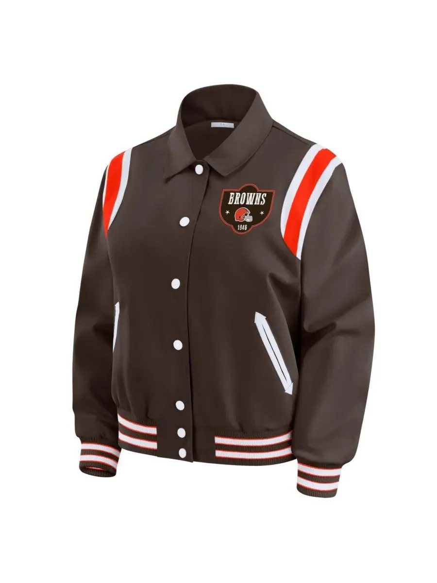 WEAR by Erin Andrews Женская коричневая легкая куртка Cleveland Browns Varsity на кнопках — изображение 2 из 3, коричневый