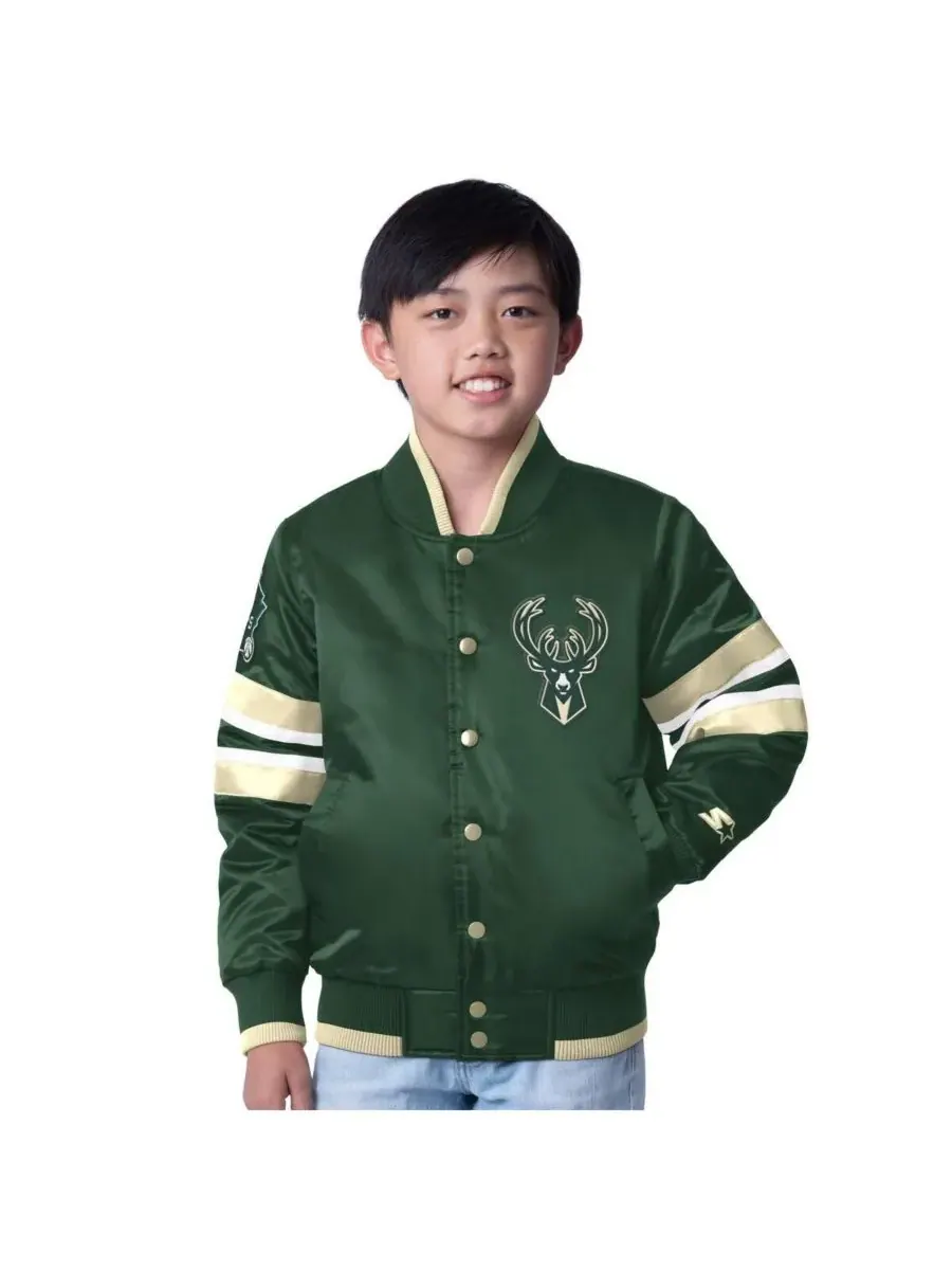 Starter Куртка Big Boys and Girls Hunter Green Milwaukee Bucks Scout Varsity Full-Snap Jacket — зеленый