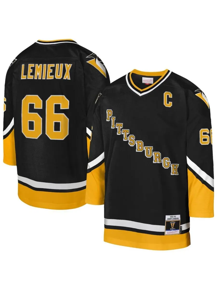Mitchell & Ness Большая футболка Марио Лемье «Питтсбург Пингвинз» сезона 1992/93, золотая, с — изображение 1 из 3, черный