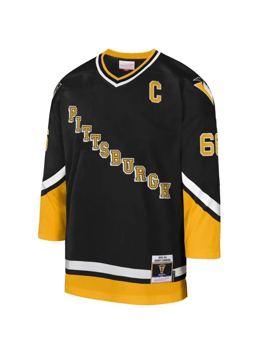 Mitchell & Ness Большая футболка Марио Лемье «Питтсбург Пингвинз» сезона 1992/93, золотая, с — изображение 3 из 3, черный