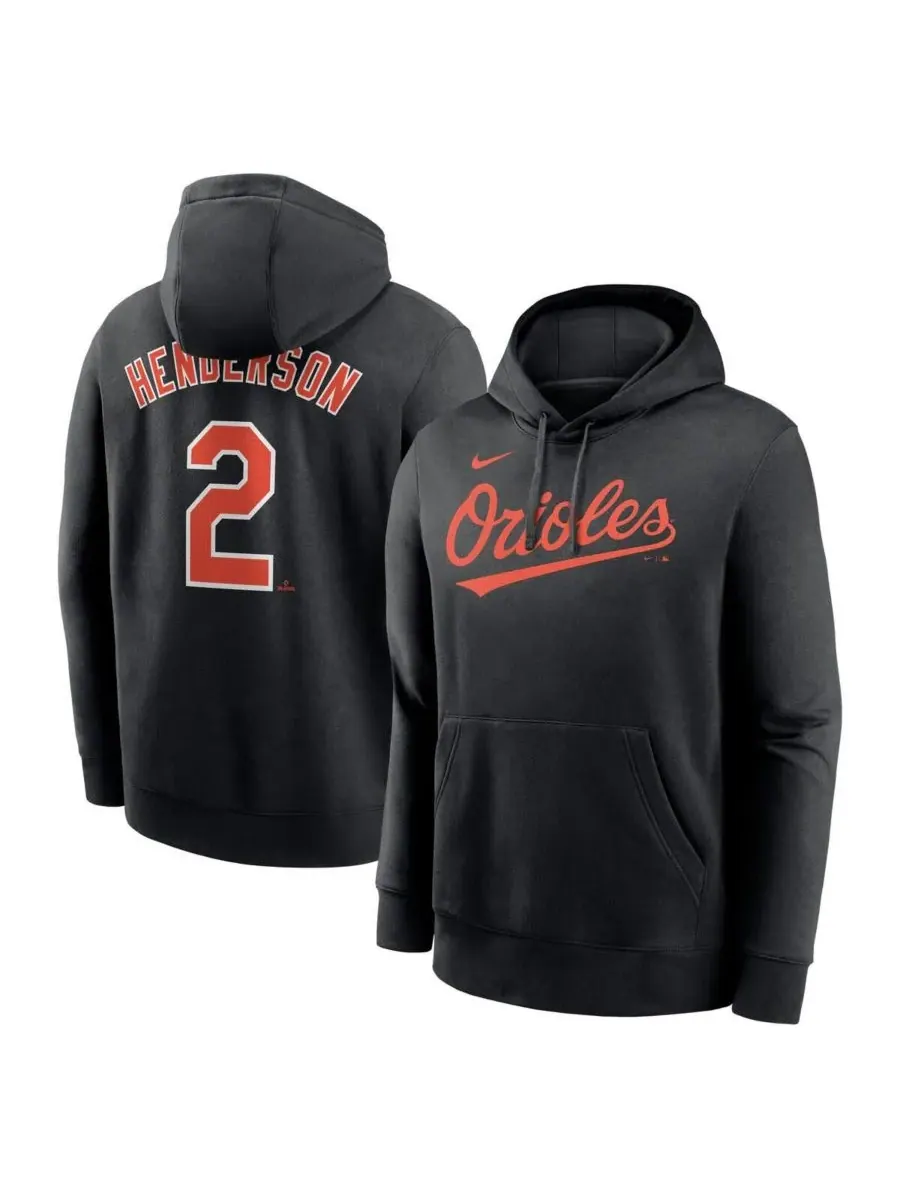 Nike Мужская черная флисовая толстовка с капюшоном Gunnar Henderson Baltimore Orioles с именем и — изображение 1 из 3, черный