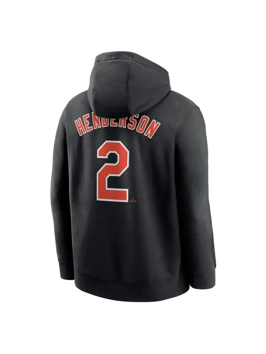 Nike Мужская черная флисовая толстовка с капюшоном Gunnar Henderson Baltimore Orioles с именем и — изображение 3 из 3, черный