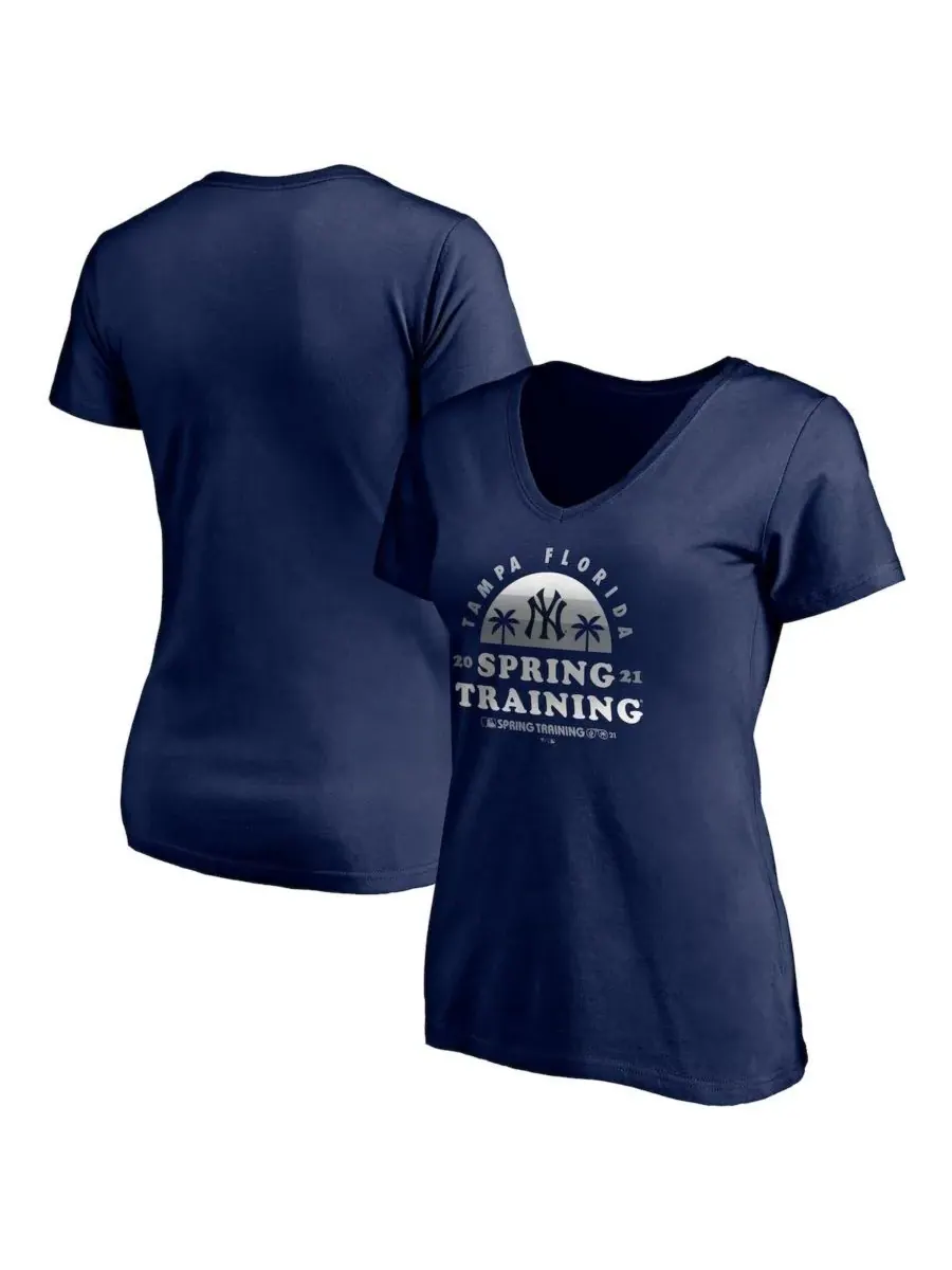Fanatics Женская темно-синяя футболка с V-образным вырезом New York Yankees 2021 Spring Training — изображение 1 из 3