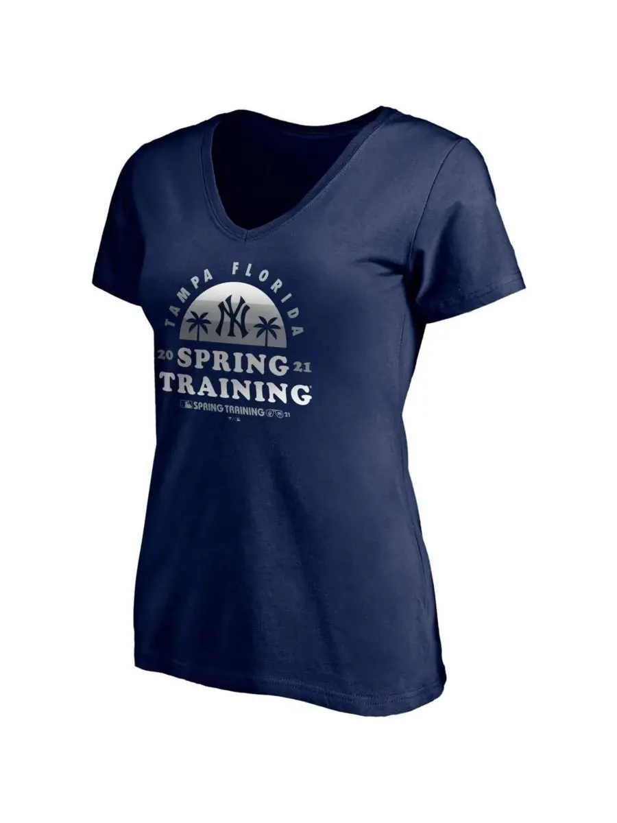Fanatics Женская темно-синяя футболка с V-образным вырезом New York Yankees 2021 Spring Training — изображение 2 из 3