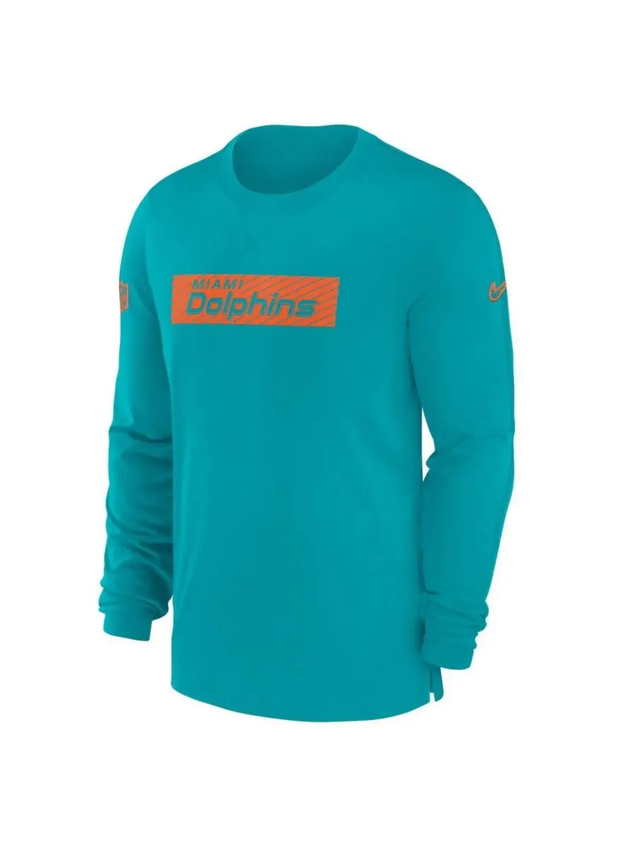 Мужская футболка с длинным рукавом Aqua Miami Dolphins Sideline Player Performance Nike — изображение 2 из 3, голубой