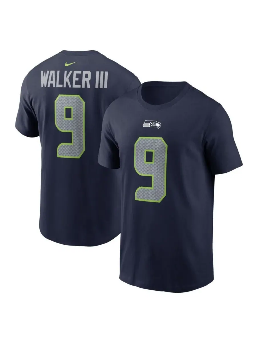 Nike Мужская футболка Kenneth Walker III College Navy Seattle Seahawks с именем и номером игрока — изображение 1 из 3
