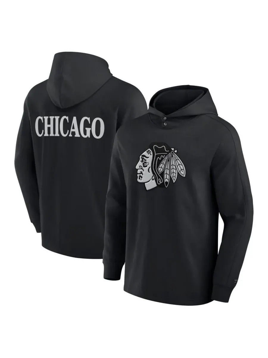 Fanatics Мужская черная толстовка с длинными рукавами Chicago Blackhawks Elements Blaze Tri-Blend — изображение 1 из 3