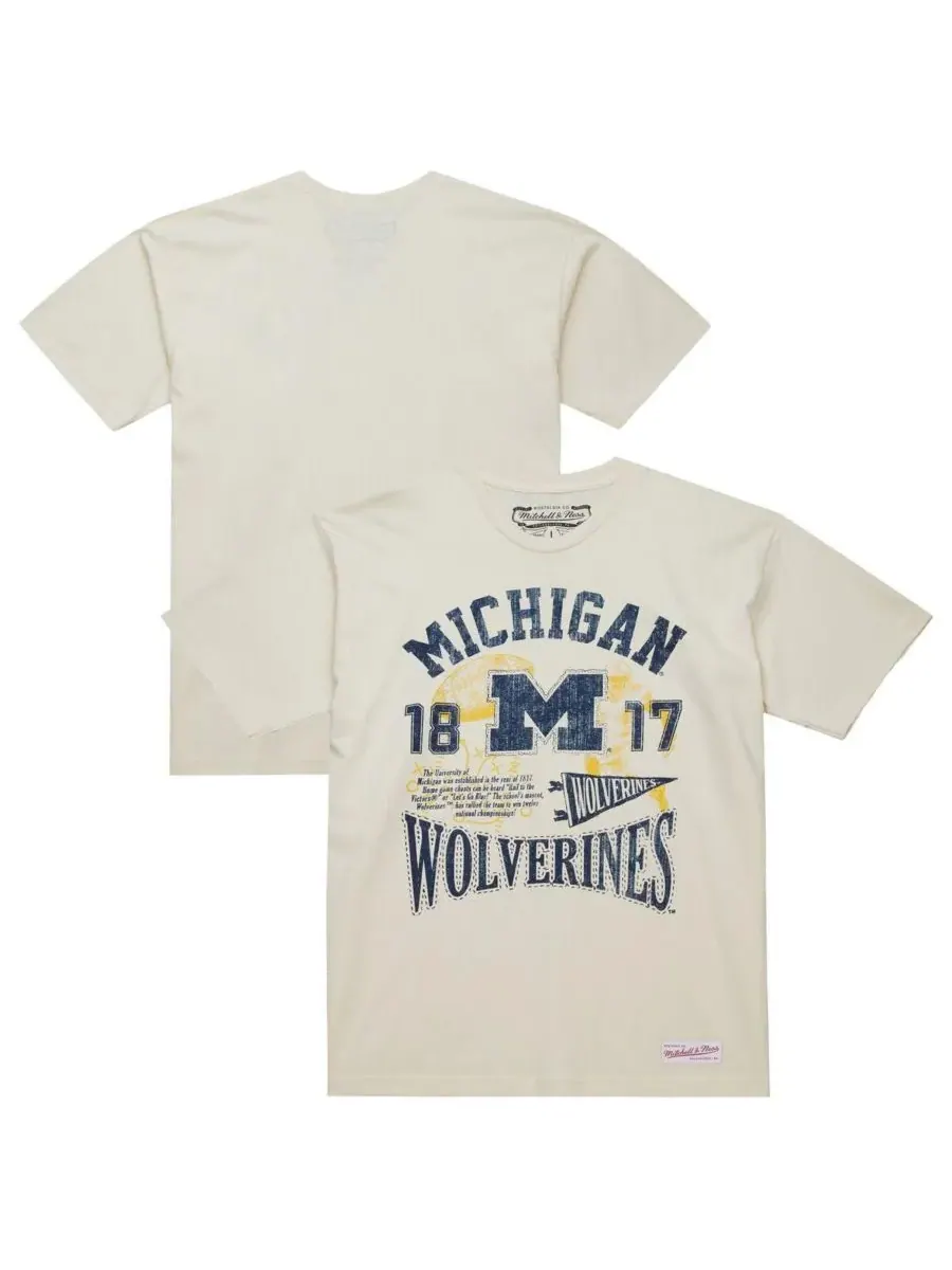 Mitchell & Ness Мужская кремовая футболка Michigan Wolverines Heritage Scholar — изображение 1 из 5, бежевый
