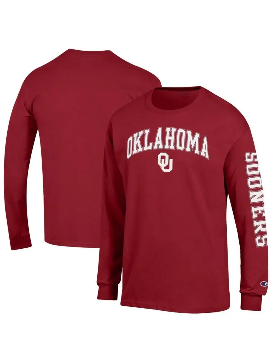 Champion Мужская футболка с длинным рукавом "Crimson Oklahoma Sooners Arch Over Logo 2-Hit" — изображение 1 из 3, красный