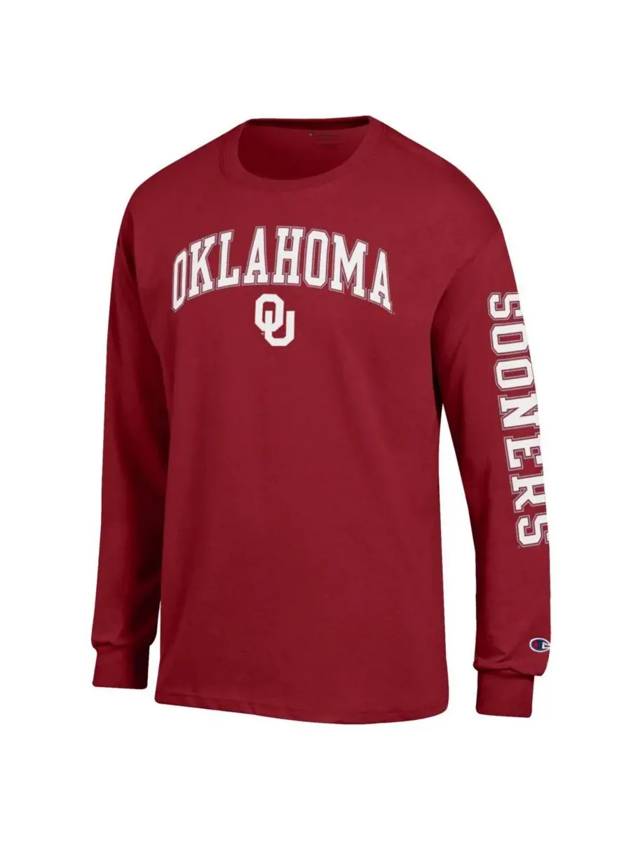 Champion Мужская футболка с длинным рукавом "Crimson Oklahoma Sooners Arch Over Logo 2-Hit" — изображение 3 из 3, красный