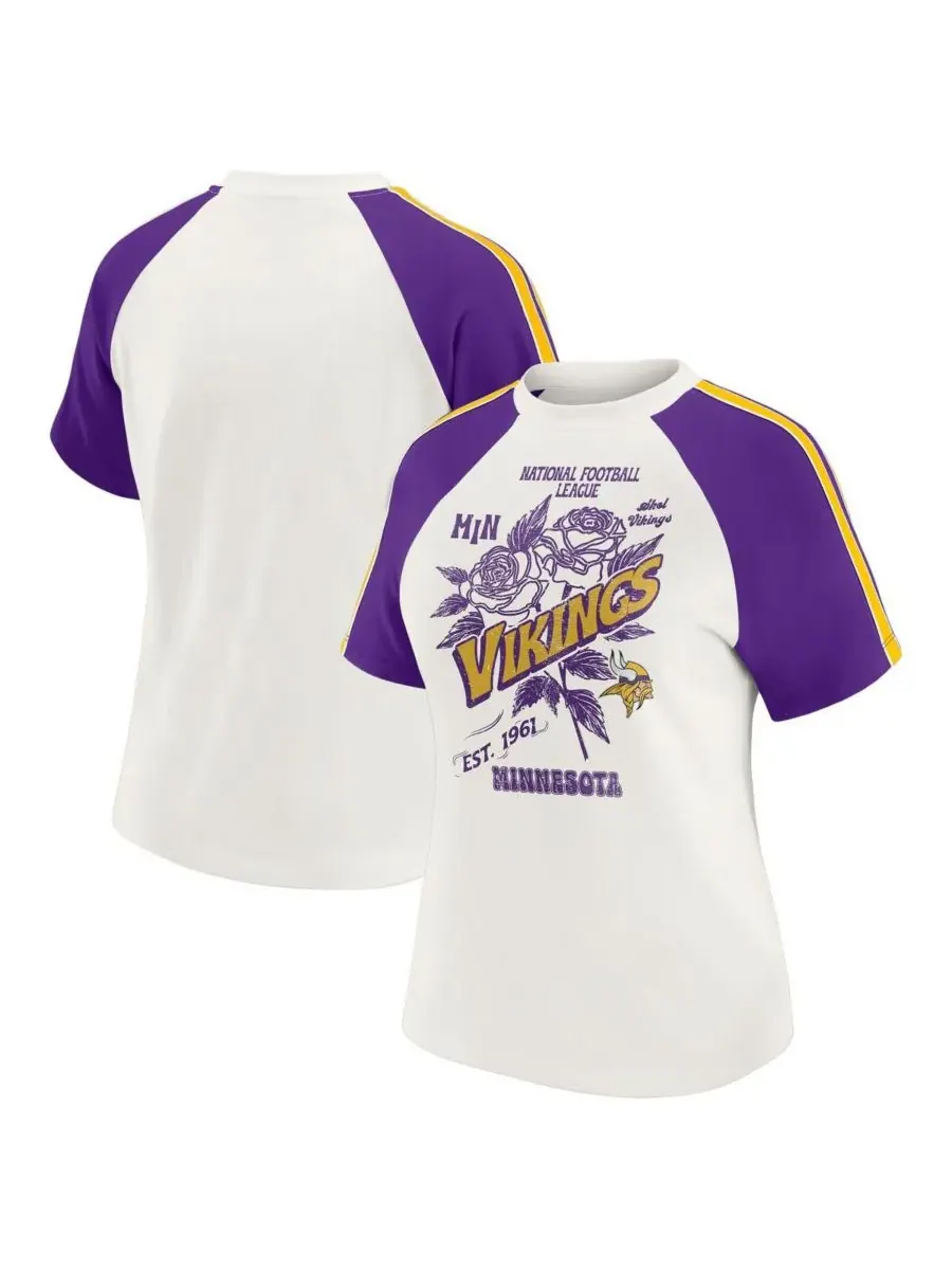 WEAR by Erin Andrews Женская белая футболка-реглан с полосатым рукавом в стиле Minnesota Vikings — изображение 1 из 3, белый