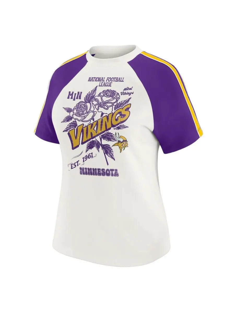 WEAR by Erin Andrews Женская белая футболка-реглан с полосатым рукавом в стиле Minnesota Vikings — изображение 2 из 3, белый