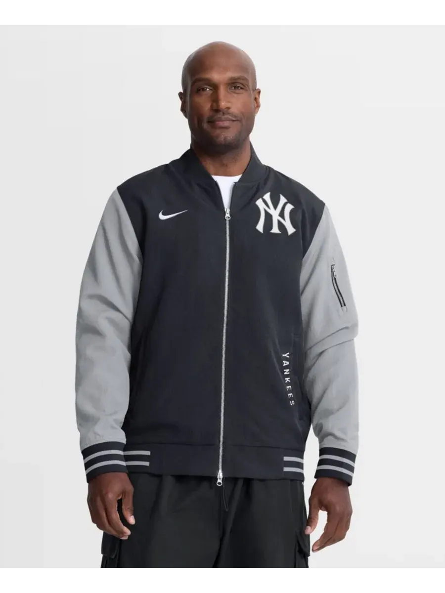 Куртка-бомбер Nike New York Yankees с принтом — изображение 1 из 5, темно-синий серый