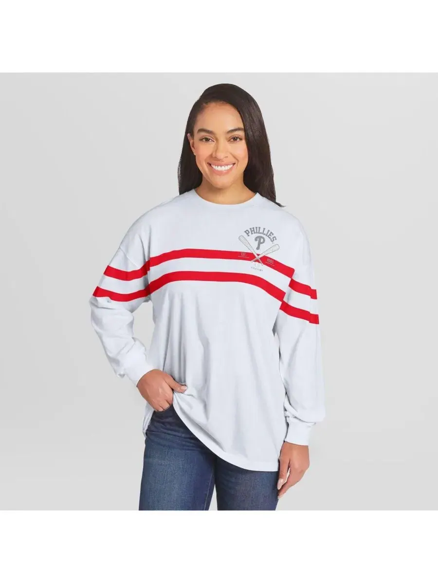 Футболка с длинным рукавом оверсайз с полосами, Philadelphia Phillies WEAR by Erin Andrews — изображение 1 из 4, белый