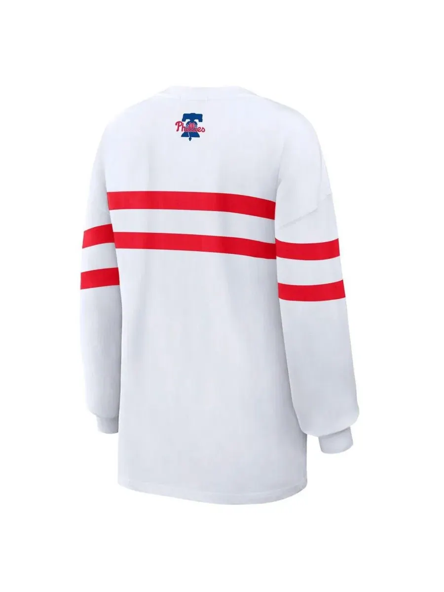Футболка с длинным рукавом оверсайз с полосами, Philadelphia Phillies WEAR by Erin Andrews — изображение 2 из 4, белый