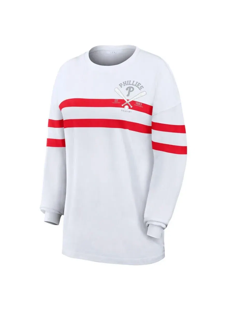 Футболка с длинным рукавом оверсайз с полосами, Philadelphia Phillies WEAR by Erin Andrews — изображение 3 из 4, белый