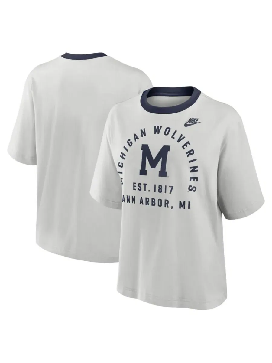 Футболка женская свободного кроя с принтом Legacy Arch Script Boxy Screen Print Nike — изображение 1 из 3, серый